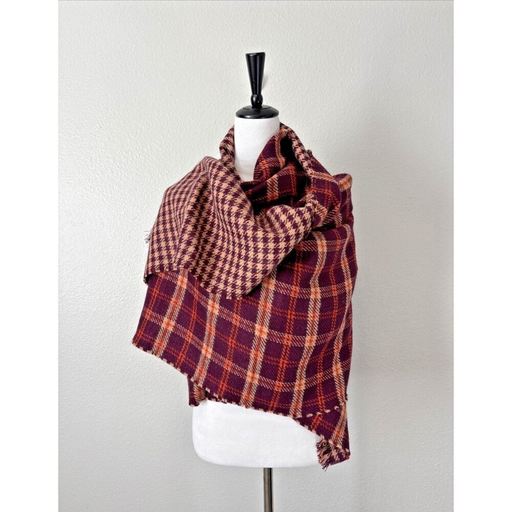 LOFT NWT Women’s Plaid Blanket Infinity Scarf Orange Brown Fall Winter Wrap